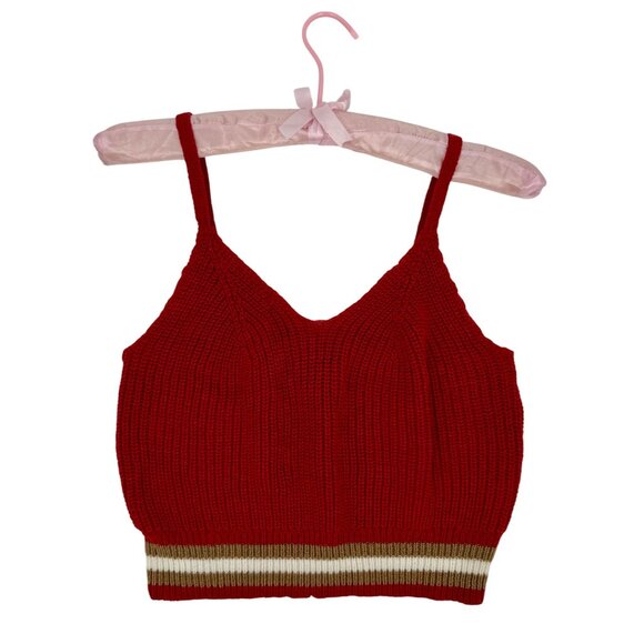 American Eagle Red Knit Striped Crop Top | Coquette Tomato Girl Coastal Cowgirl - Picture 15 of 16